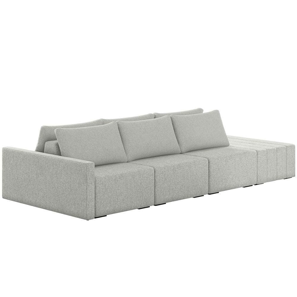 Sofá Ilha Modular para Sala 312cm com Puff Dublin K01 Linho Cinza - Lyam Decor