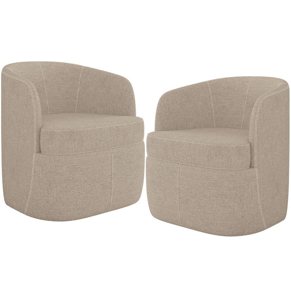 Kit 02 Poltronas Decorativa Giratória para Sala de Estar Siena K01 Linho Bege - Lyam Decor