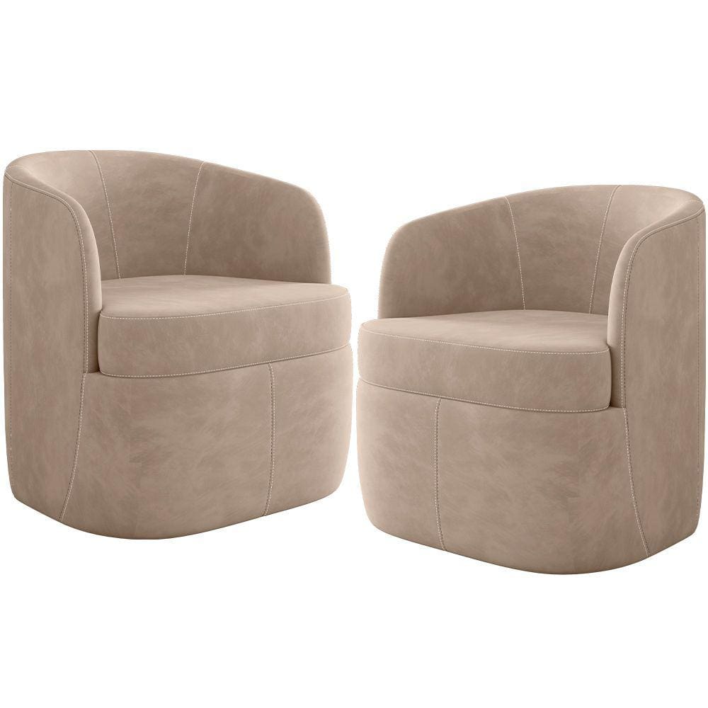Kit 02 Poltronas Decorativa Giratória para Sala de Estar Siena K01 Veludo Bege - Lyam Decor