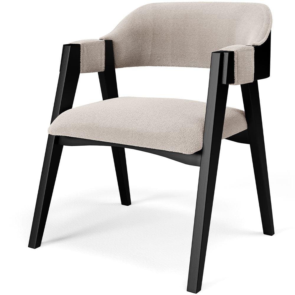 Cadeira Para Sala de Jantar Estar Living Estofada Suran L02 Preto Bouclê Creme - Lyam Decor