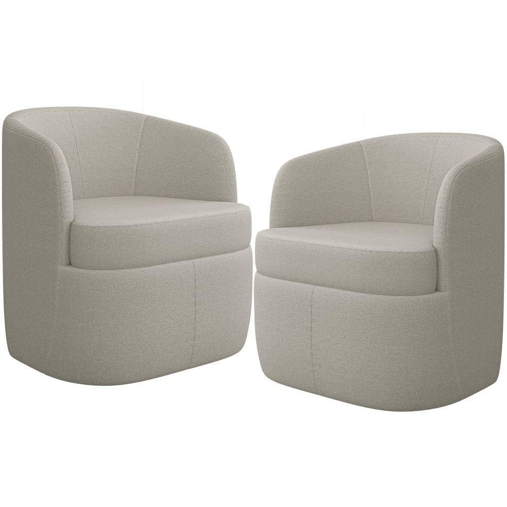 Kit 02 Poltronas Decorativa Giratória para Sala de Estar Siena K01 Bouclê Bege - Lyam Decor