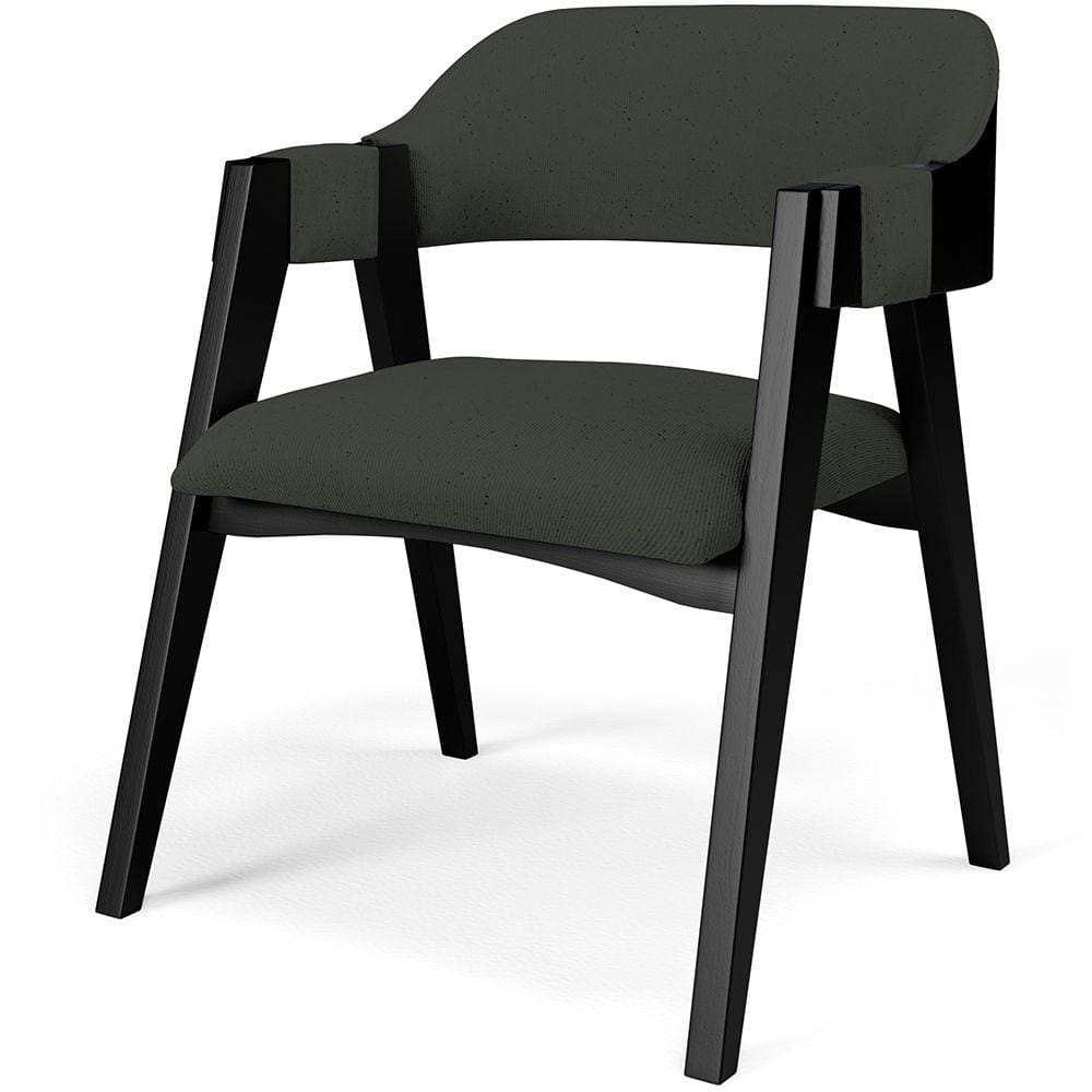 Cadeira Para Sala de Jantar Estar Living Estofada Suran L02 Preto Linho Verde Musgo - Lyam Decor
