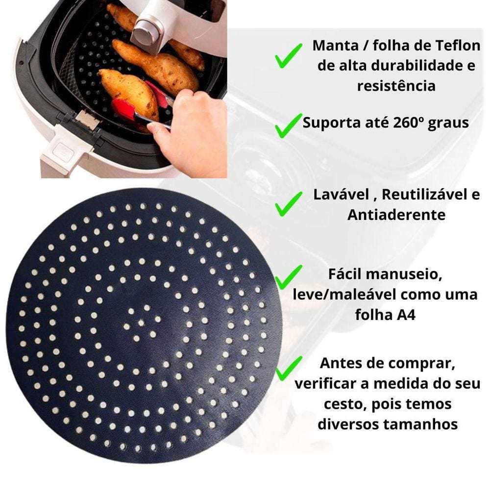 Protetor Manta Teflon Para Airfryer Universal Redondo 20 Cm