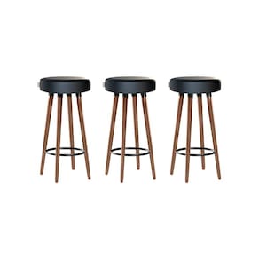 Kit 3 Banquetas Moderna Alta Roma Slim Preto 70cm