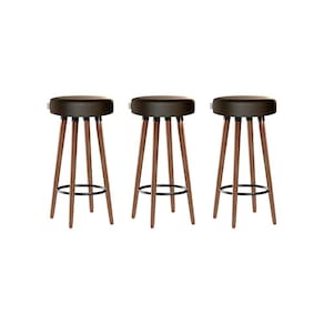 Kit 3 Banquetas Moderna Alta Roma Slim Marrom Escuro 70cm