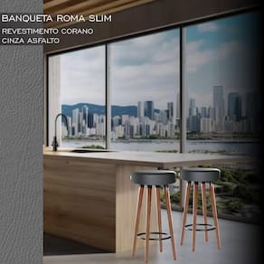 4 Bancos Banquetas Roma Slim Redonda Alta 70cm Asfalto