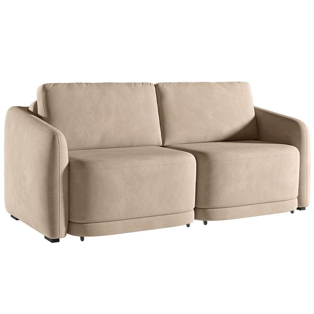 Sofá Cama para Sala de Estar 2 Lugares 216cm Montserrat K01 Veludo Bege - Lyam Decor