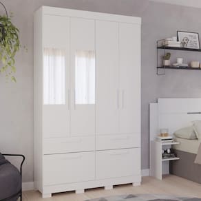 Guarda Roupa 4 Portas 3 Gavetas 1 Basculante Com Espelho 100% Mdf Porto Panan Branco