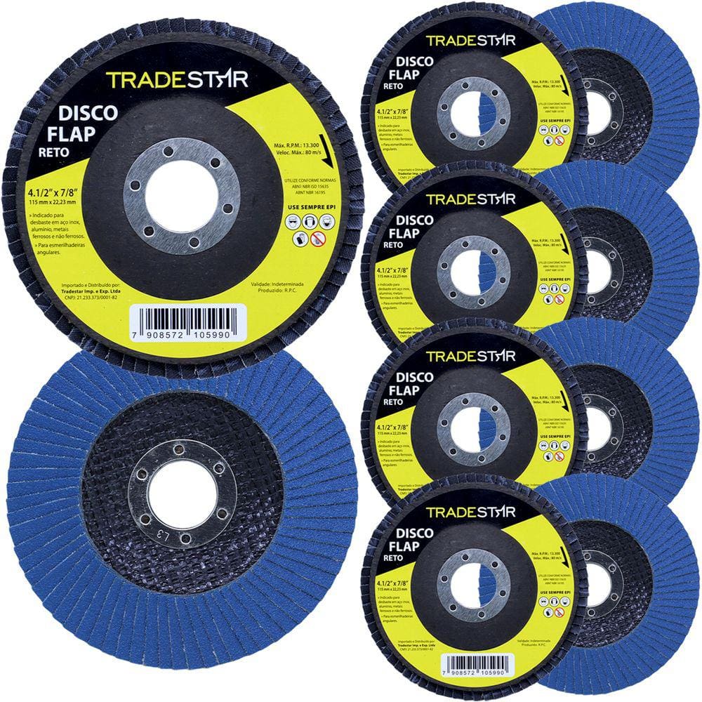 Kit Disco de Lixa Flap Reto 4.1/2 Grão 120  Lixadeira 10 UN