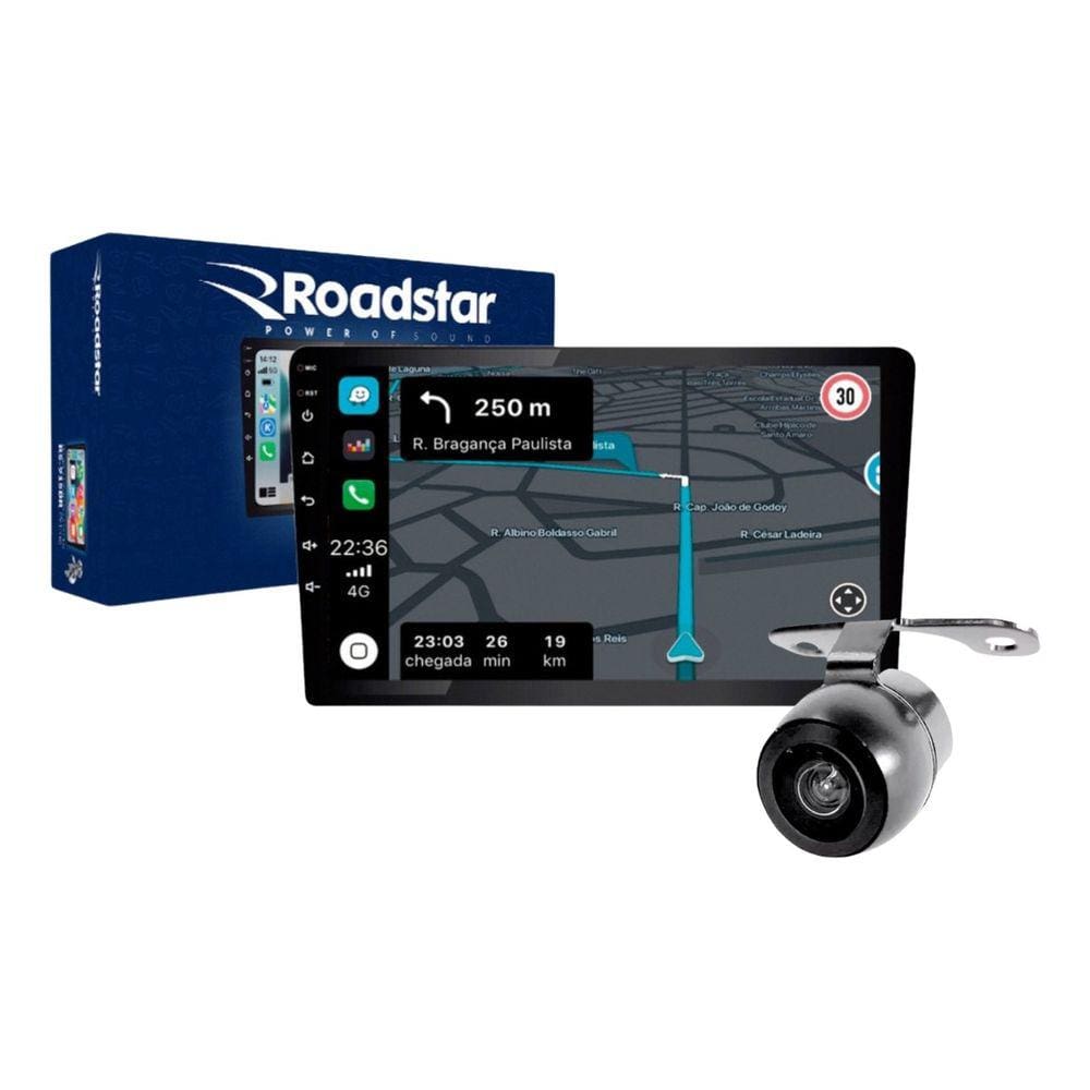 Central Multimídia 9 Roadstar Android RS915BR Prime + Câmera de Ré Dinâmica Tipo Borboleta RS203BR