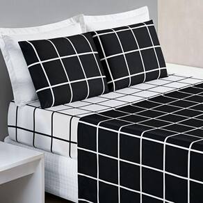 Jogo De Cama Com Lençol De Cima 200 Fios Austin Casal 04 Peças - Preto