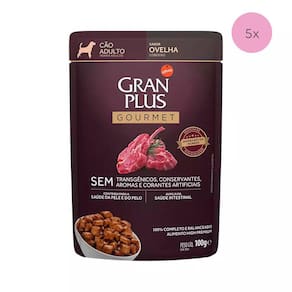 KIT 5 Ração Úmida Gran Plus Gourmet Cães Adultos Ovelha Sachê 100g