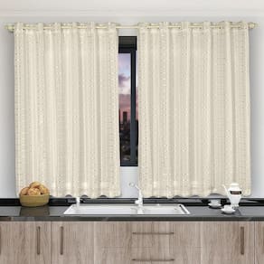 Cortina 2,80x1,20 Sala Quarto Cozinha Voil Microfibra Cor:xadrez Pérola