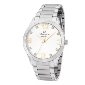Relógio Feminino Champion Prata Com Pedras Prova D`Água +