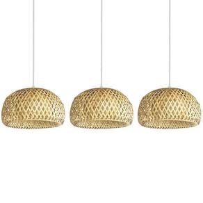 Kit 3 Pendente Fibra Natural Palha Cabeceira Bambu E27 Nat53