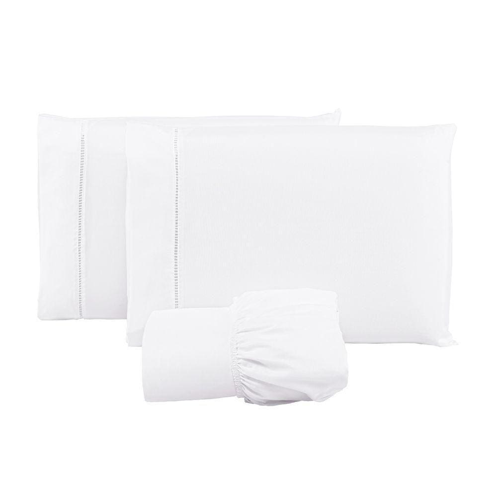 Jogo Lençol 400 Fios Ponto Palito Cama King 3pçs Poliéster - Branco