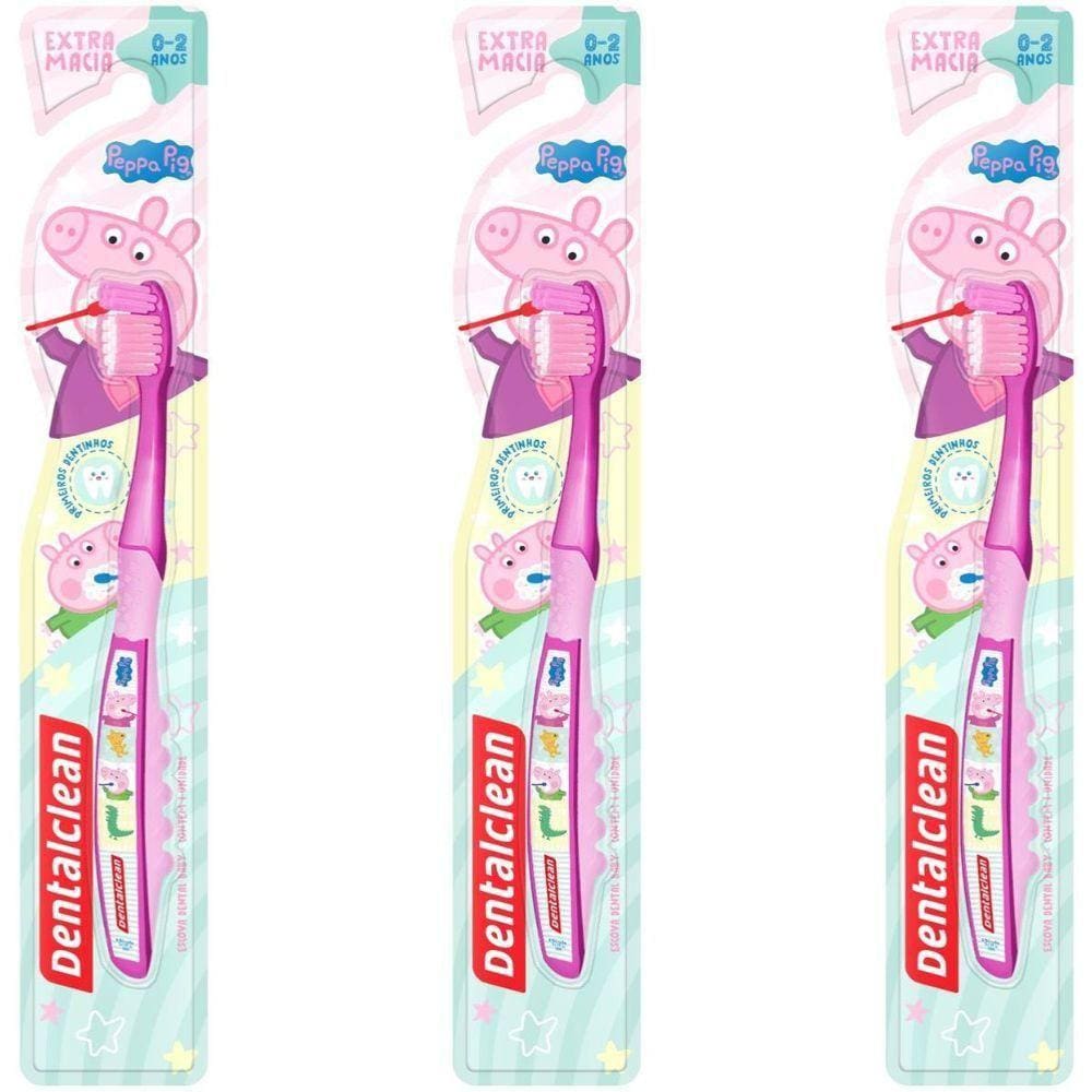 3x Escova De Dente Baby Peppa Pig 0-2 Anos Rosa Dentalclean