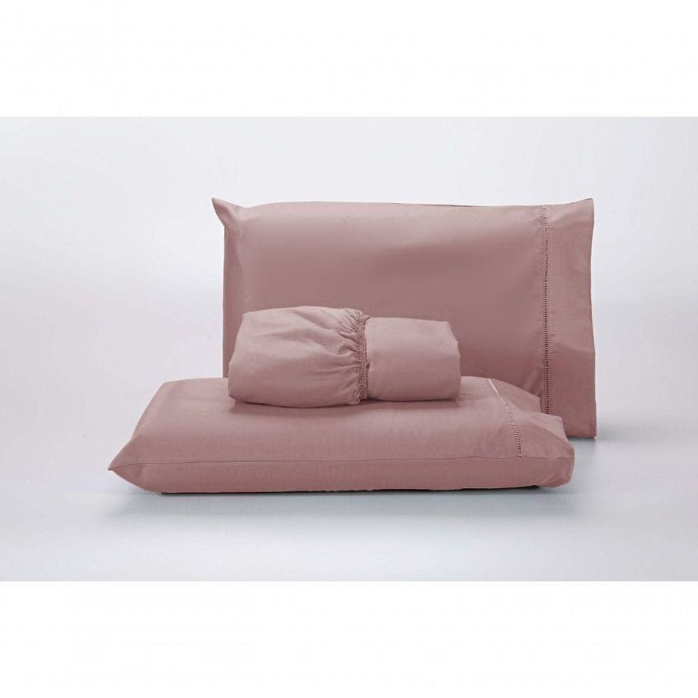 Jogo Lençol 400 Fios Ponto Palito Cama Solteiro 2pçs Poliéster - Rose