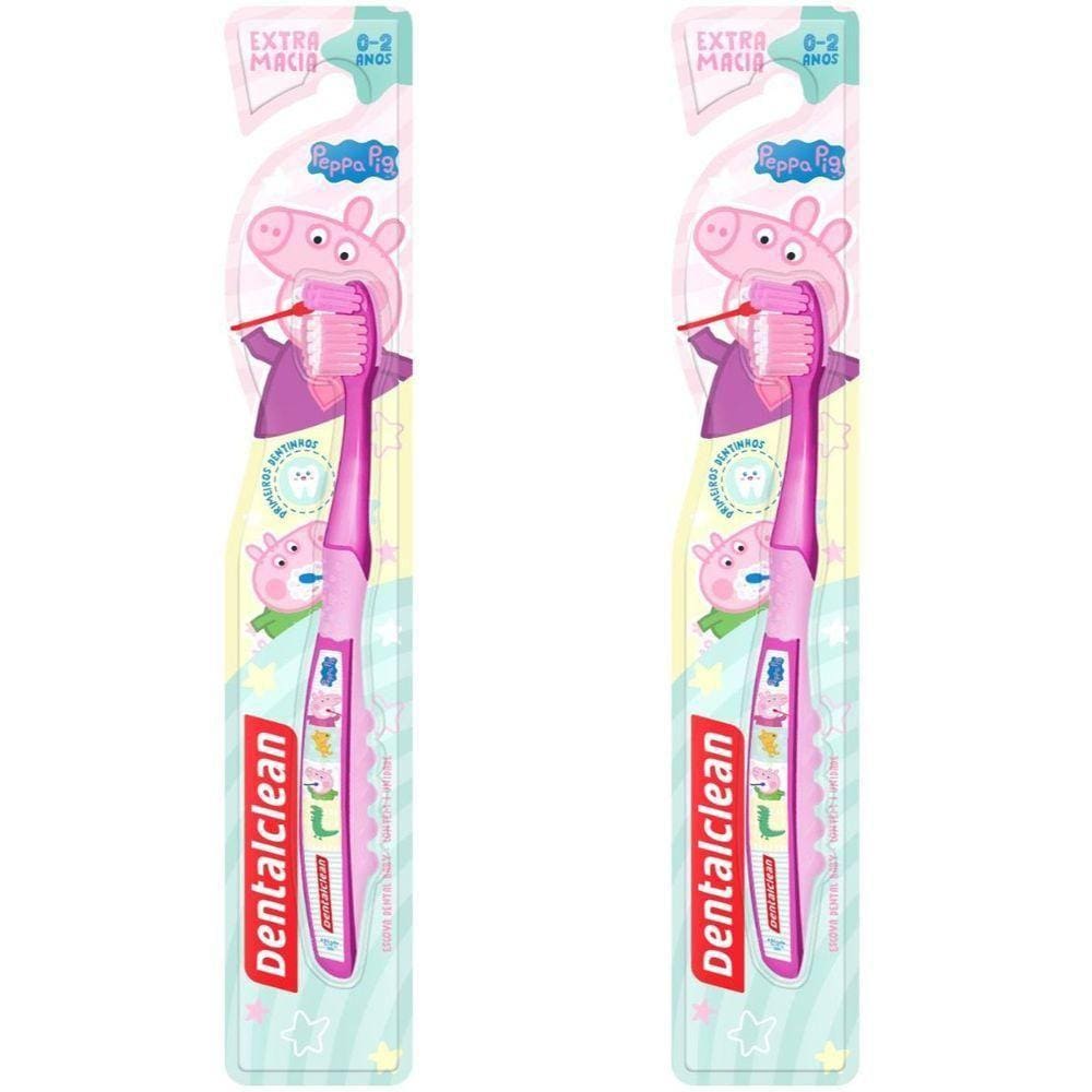 2x Escova De Dente Baby Peppa Pig 0-2 Anos Rosa Dentalclean