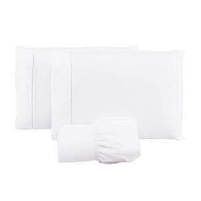 Jogo Lençol 400 Fios Ponto Palito Cama Queen 3pçs Poliéster - Branco