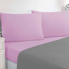 Jogo De Cama Malha Lençol 100% Algodão Gran Moratta 4 Peças Casal - Cinza-rosa