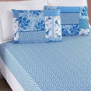 Jogo De Cama Lençol Bouti Estampado Queen 03 Peças - Azul Sereno