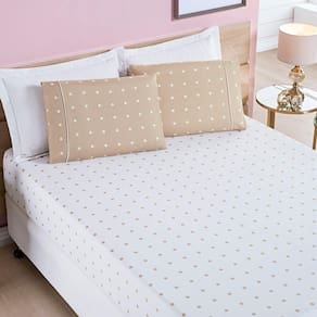 Jogo De Cama Lençol 200 Fios Petit Poá Queen 03 Peças - Caqui