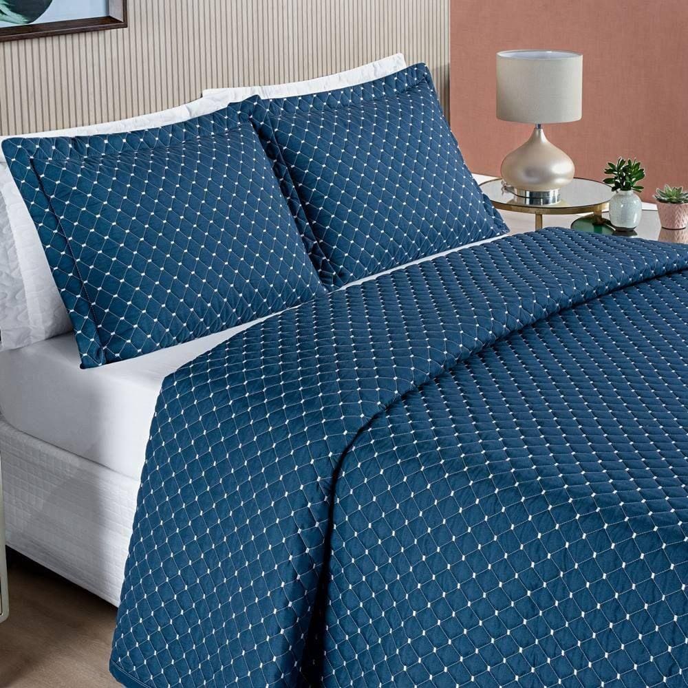 Cobre Leito 200 Fios Casal Ravena 03 Peças - Marinho