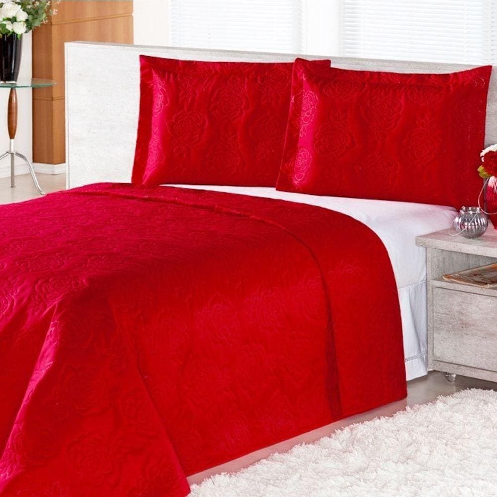 Cobre Leito Pratic Rosas Solteiro 2 Pecas - Vermelho