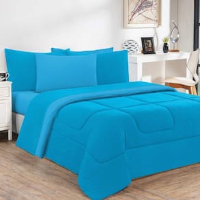 Kit EdredomJogo De Lençol Malha 100% Algodão 6 Peças Casal - Azul Turquesa-azul Turquesa