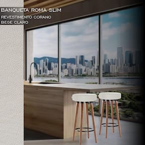 4 Bancos Banquetas Roma Slim Redonda Alta 70cm Bege