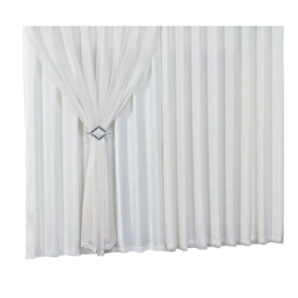 Cortina 6,00M X 2,30M C Forro Tecido Microfibra Voil Branco