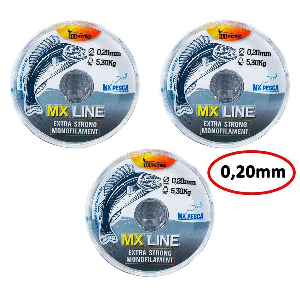Linha MX Pesca MX Line Mono 300 Metros Interligados Transparente 0.20mm 5,30kg