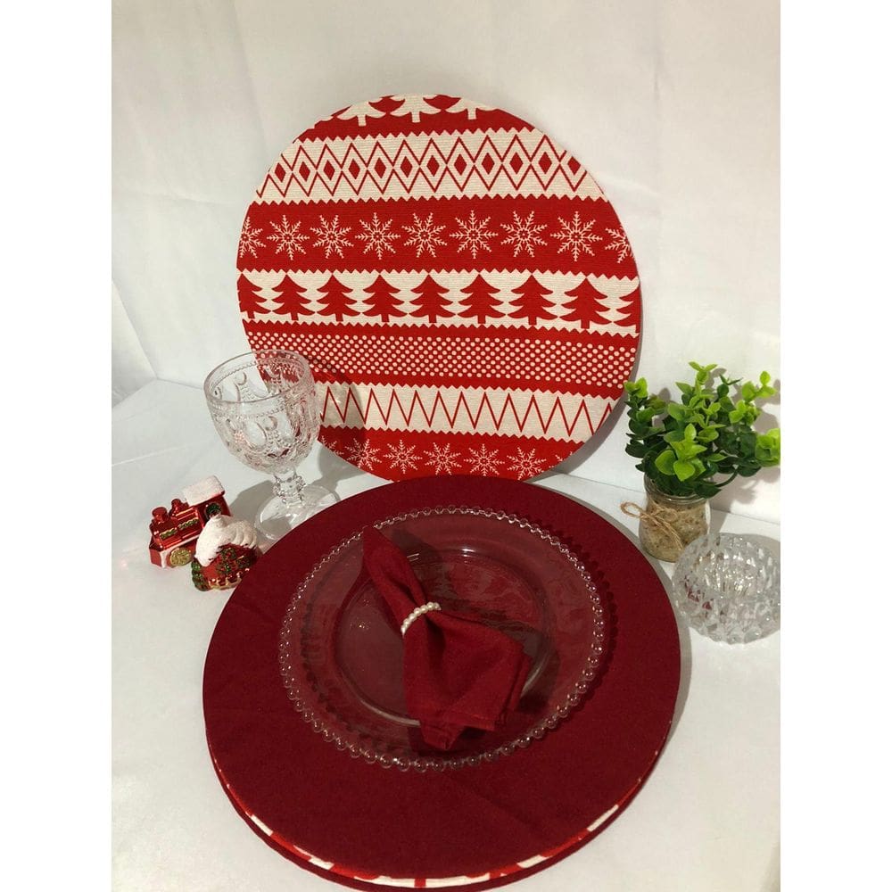 Jogo De Sousplat Natalino 6 Peças Completos Estampa Natal 7