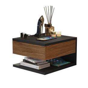 Mesa de Cabeceira Suspensa Mesinha com Gaveta Nicho Organizador Canto Lateral Cama Quarto Pequeno Decor - Preto/Freijó - RPM Móveis