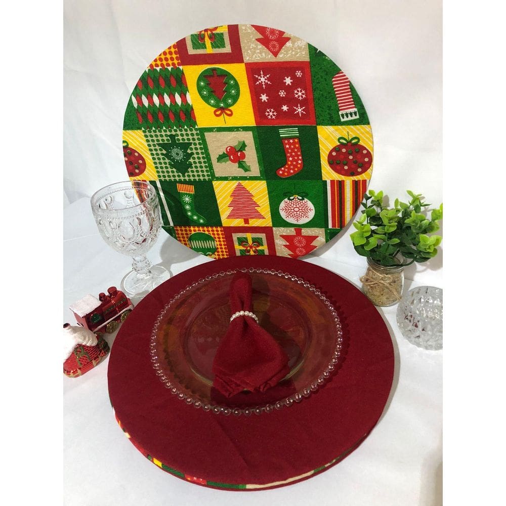 Jogo De Sousplat Natalino 4 Peças Completos Estampa Natal 9