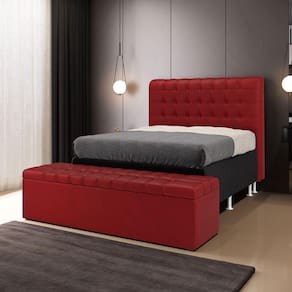 Kit Cabeceira Rana 140 Casal e Calçadeira Alpha N-033 Veludo Vermelho Aradecor