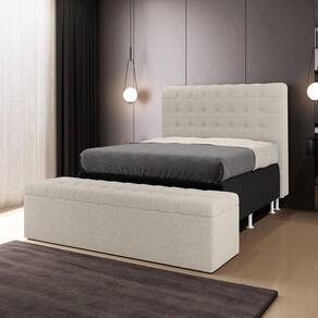 Cabeceira Rana e Calçadeira Alpha 140 para Cama de Casal N-036 Bouclê Bege Aradecor