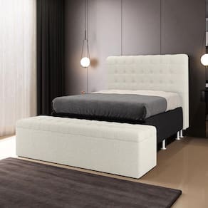Cabeceira Rana e Calçadeira Alpha 160 para Cama Queen N-037 Bouclê Off White Aradecor