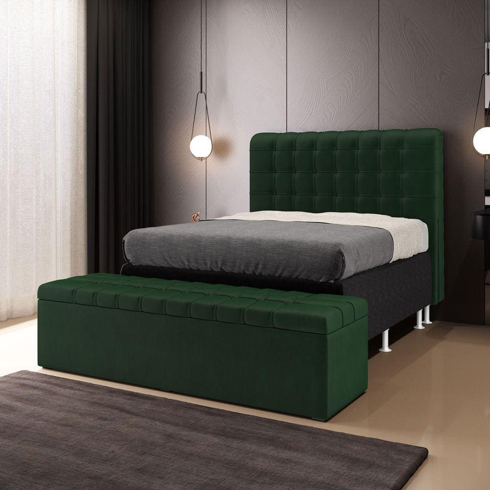 Kit Cabeceira Rana 195 King e Calçadeira Alpha Z-018 Sued Verde Aradecor