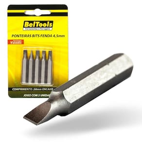 Kit 5 Ponta Bit Fenda CV 38mm x 1/4 x 4,5mm Beltools