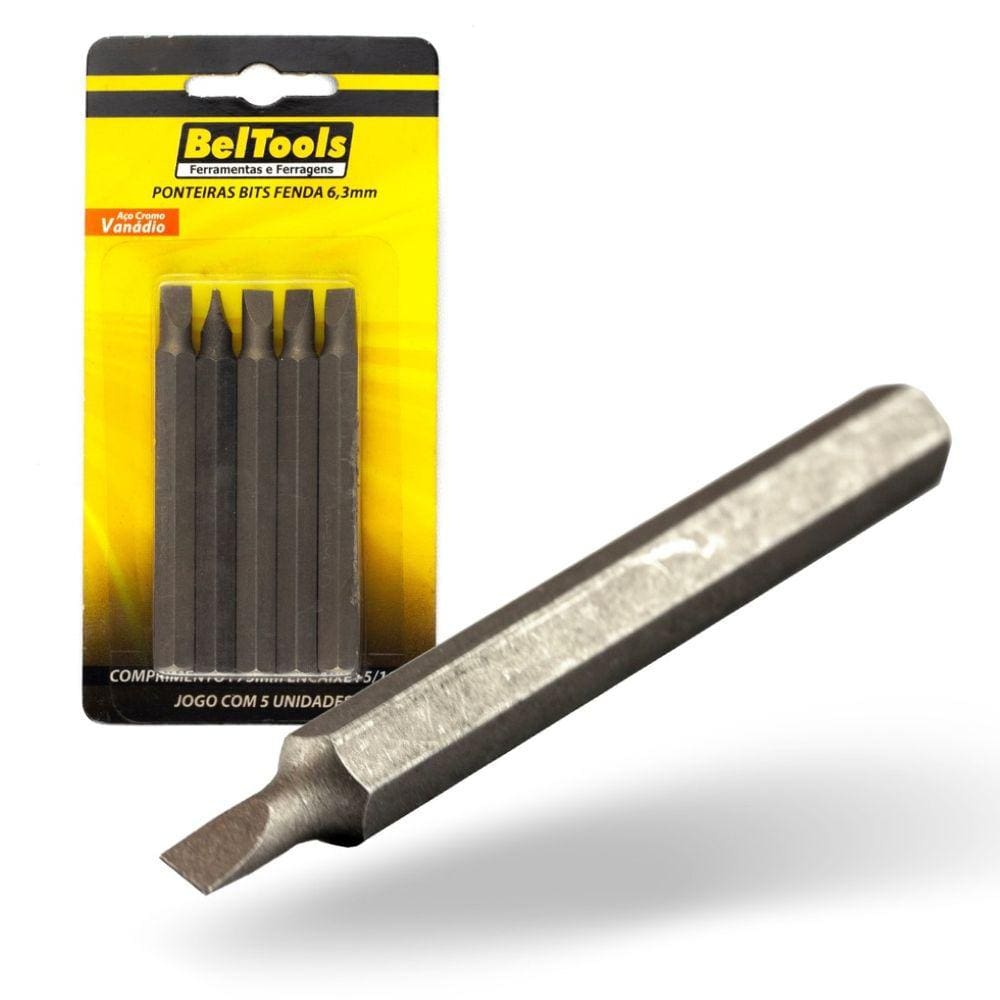 Kit 5 Ponta Bit Fenda CV 75mm x 5/16 x 6,3mm Beltools