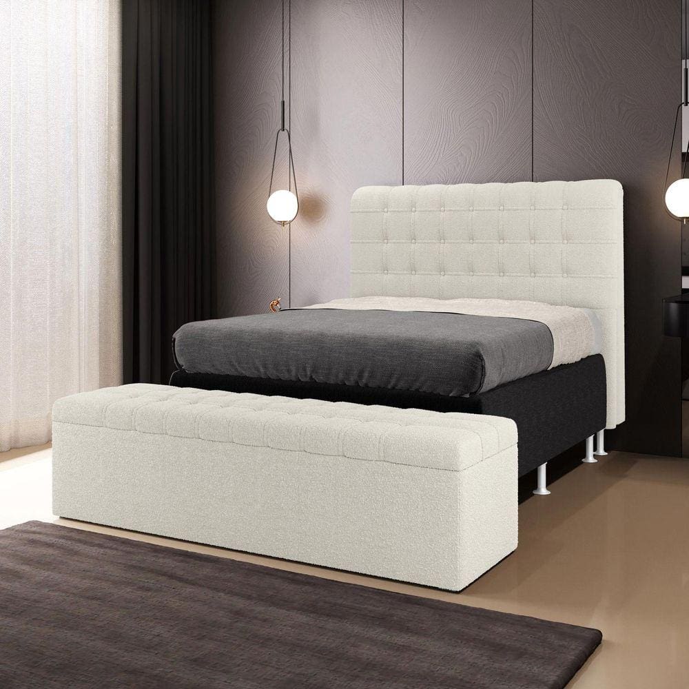 Cabeceira Rana e Calçadeira Alpha 195 para Cama King N-037 Bouclê Off White Aradecor