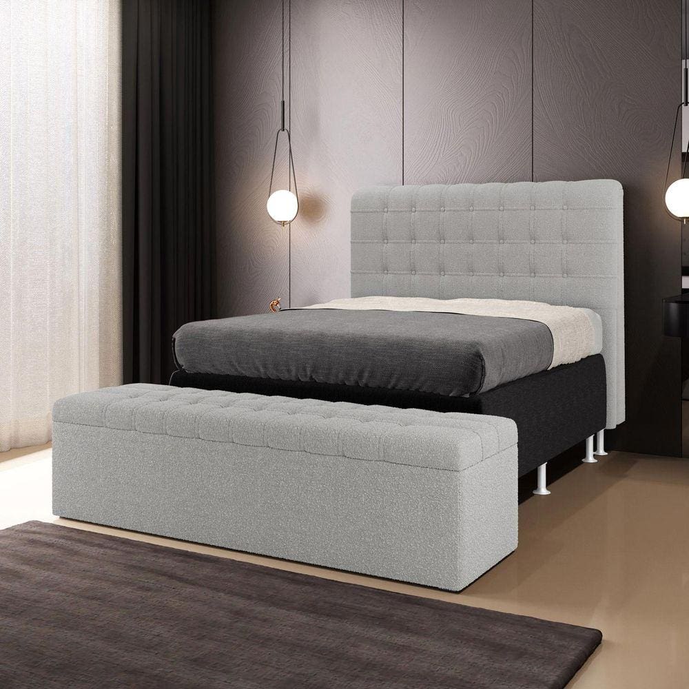Cabeceira Rana e Calçadeira Alpha 195 para Cama King N-038 Bouclê Cinza Aradecor