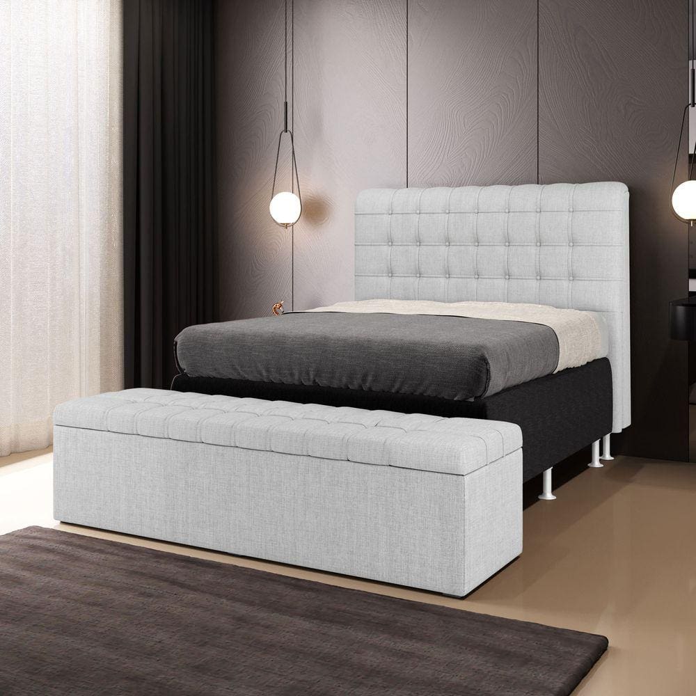 Cabeceira Rana e Calçadeira Alpha 195 para Cama King N-040 Linho Cinza Claro Aradecor