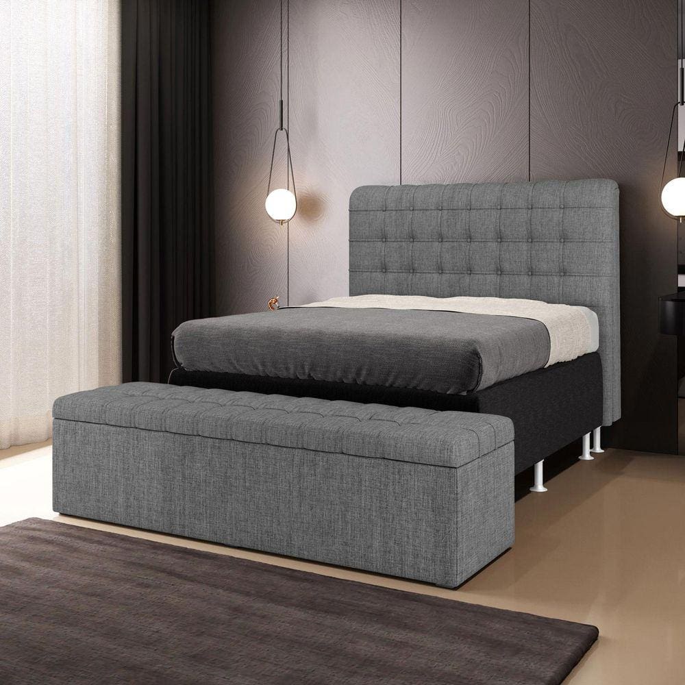 Cabeceira Rana e Calçadeira Alpha 195 para Cama King N-041 Linho Cinza Escuro Aradecor
