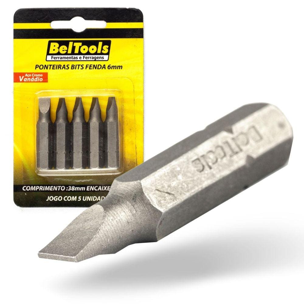 Kit 5 Ponta Bit Fenda CV 38mm x 5/16 x 6,0mm Beltools