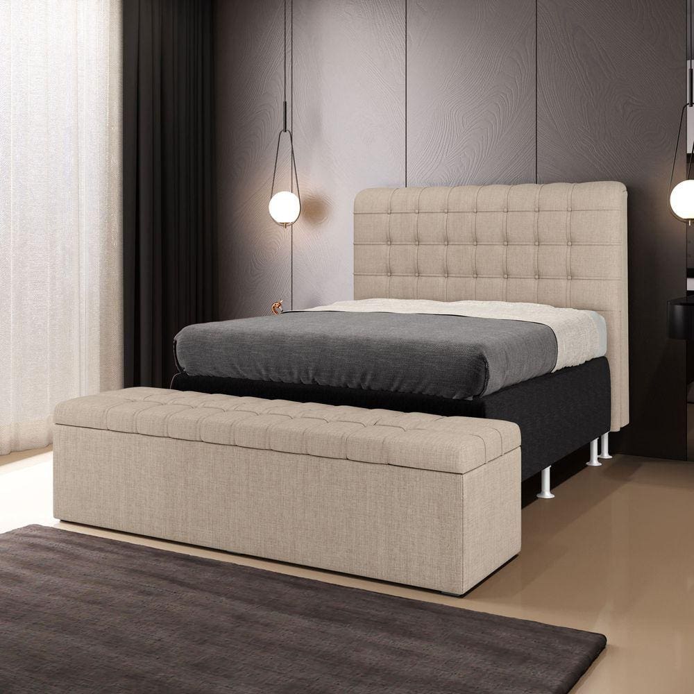 Cabeceira Rana e Calçadeira Alpha 195 para Cama King N-039 Linho Bege Aradecor