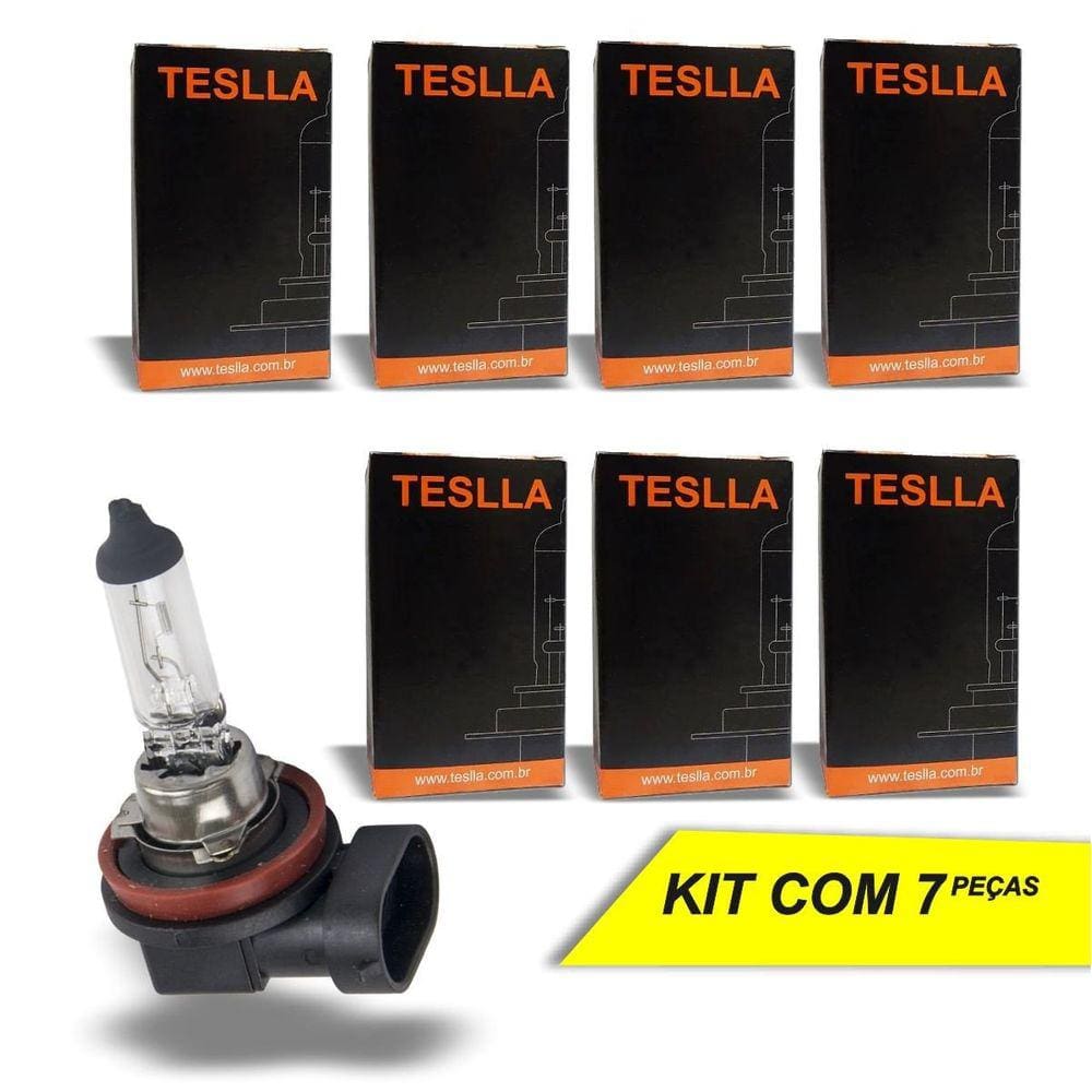 Lâmpada H11 Teslla Halógena 12V 55W 3200K Farol Baixo Neblina - 7 Peças