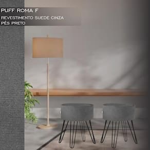 Puff Pé Ferro Decorativo Alto Padrão Cinza 2un